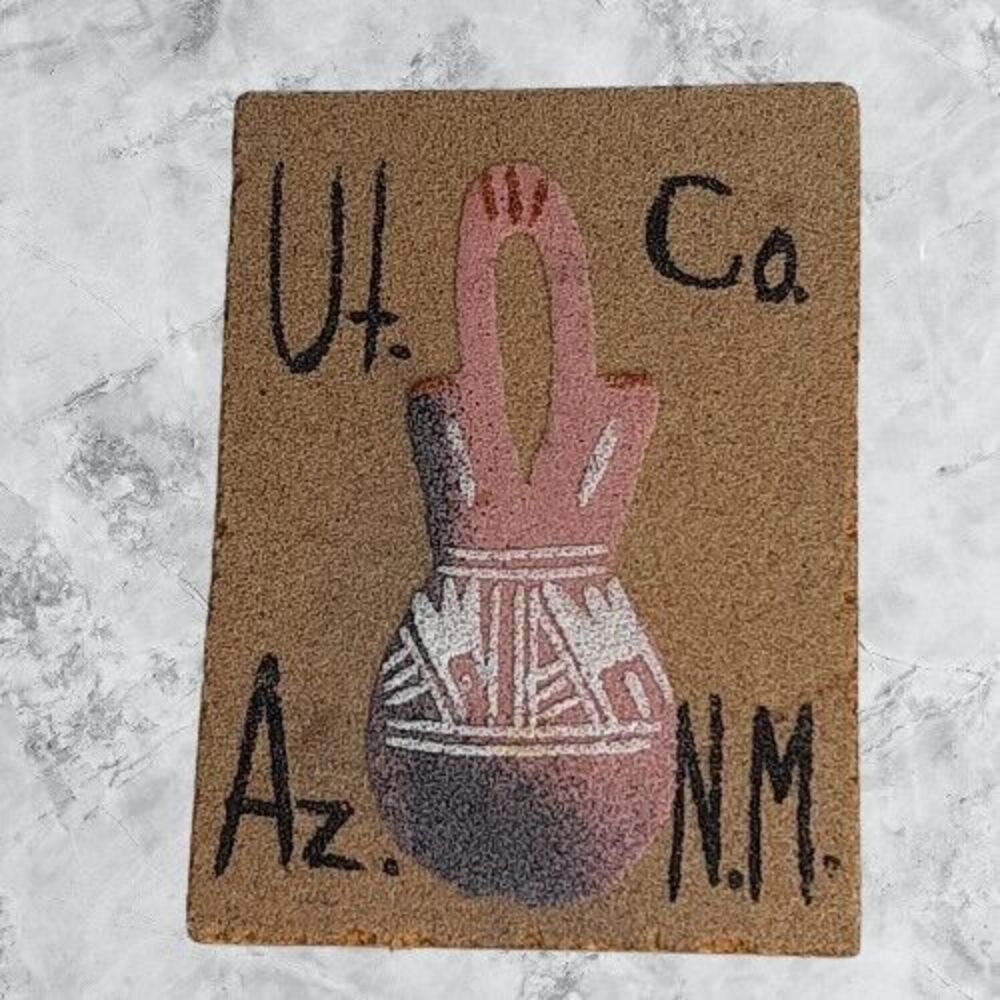 Vtg 4 Corners Sand Art Refrigerator Magnet Navajo Native American Pottery Design
